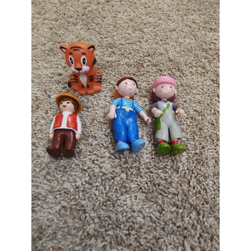 Lot Of 4 Figurines -2 Haba & 1990 Play Mobile Construction And Tiger Figurines
